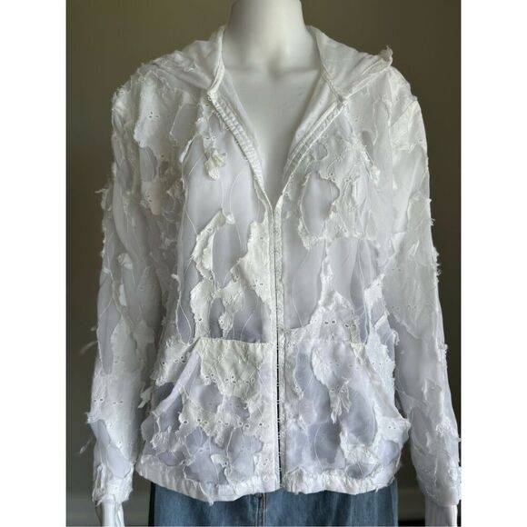 Y2K White Sheer Deconstructed Hoodie Long Sleeve Top - Picture 6 of 12